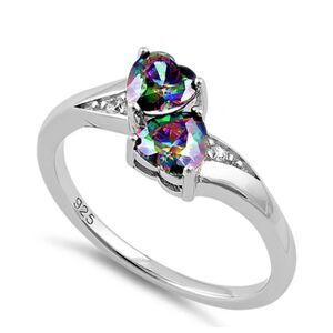 Sterling Silver Double Heart Rainbow Mystic Topaz Ring New